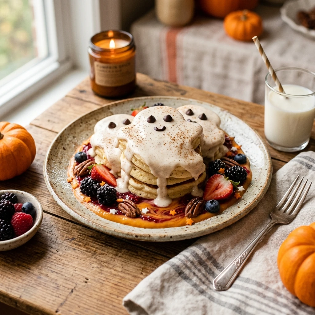 Halloween Breakfast Ideas For Kids - Ghost Protein Pancakes