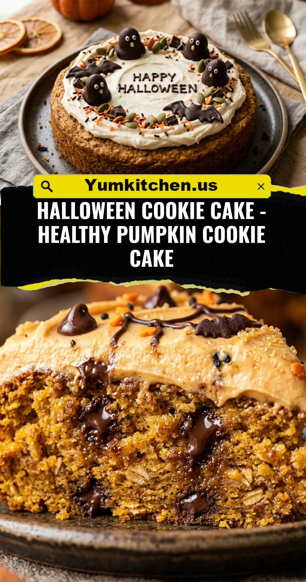 Halloween Cookie Cake - Healthy Pumpkin Cookie Cake