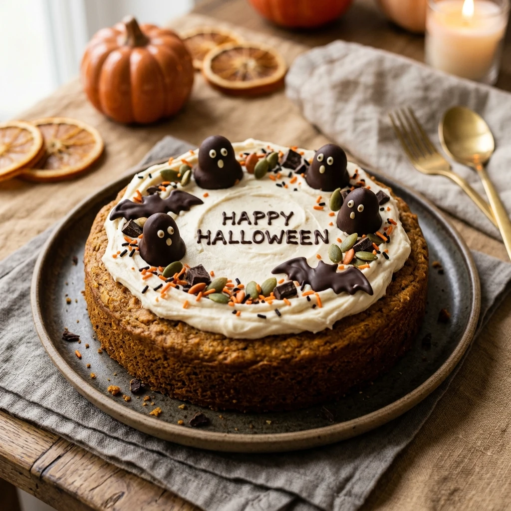 Halloween Cookie Cake - Healthy Pumpkin Cookie Cake