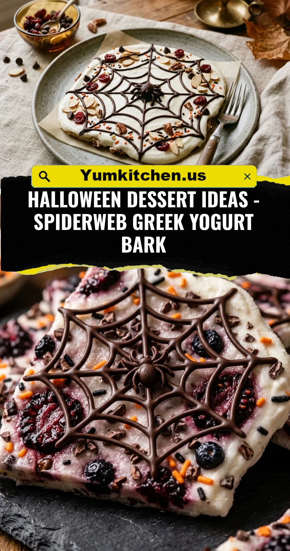 Halloween Dessert Ideas - Spiderweb Greek Yogurt Bark