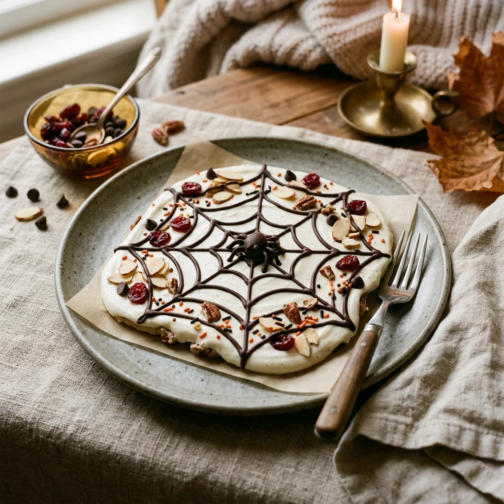 Halloween Dessert Ideas - Spiderweb Greek Yogurt Bark