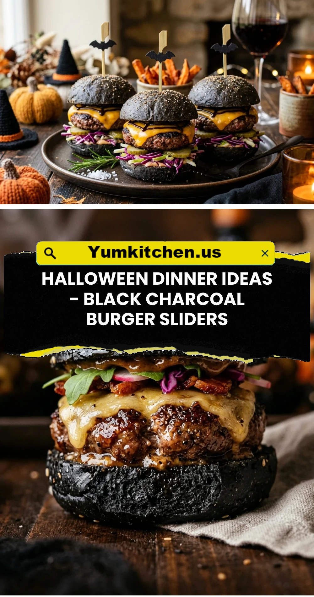 Halloween Dinner Ideas - Black Charcoal Burger Sliders