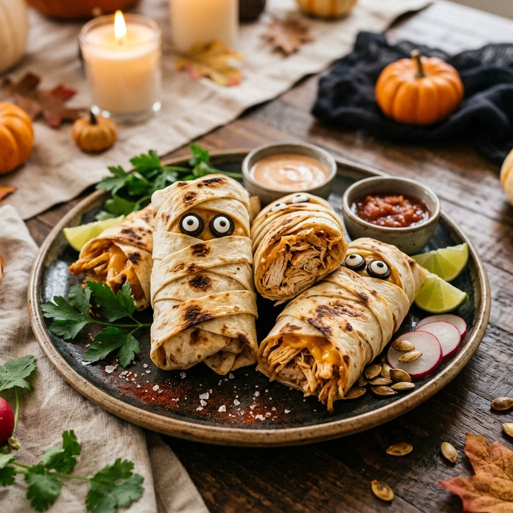 Halloween Dinner Ideas - Mummy Chicken Wraps Quick