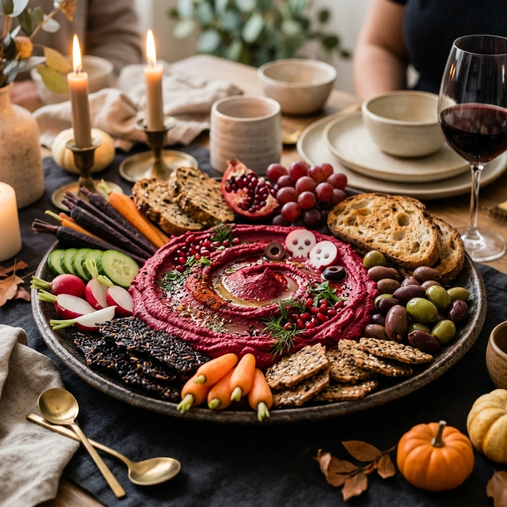 Halloween Dinner Party - Bloody Beet Hummus Board