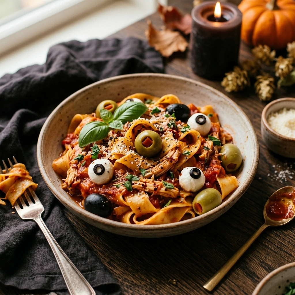 Halloween Dinners - Eyeball Chicken Pasta