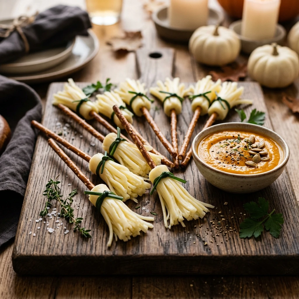 Halloween Finger Foods - Cheese Stick Broomsticks