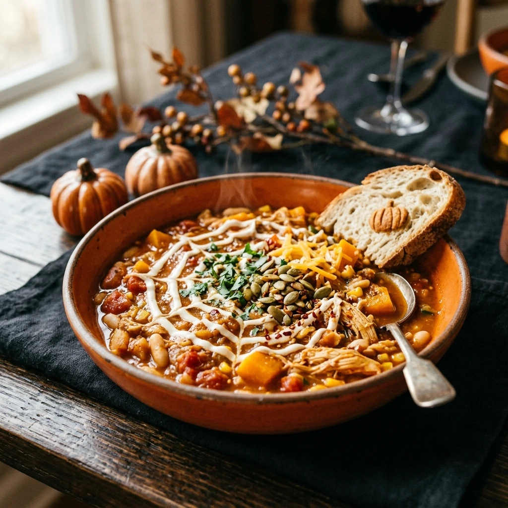 Halloween Food Ideas For Dinner - Pumpkin Chicken Chili