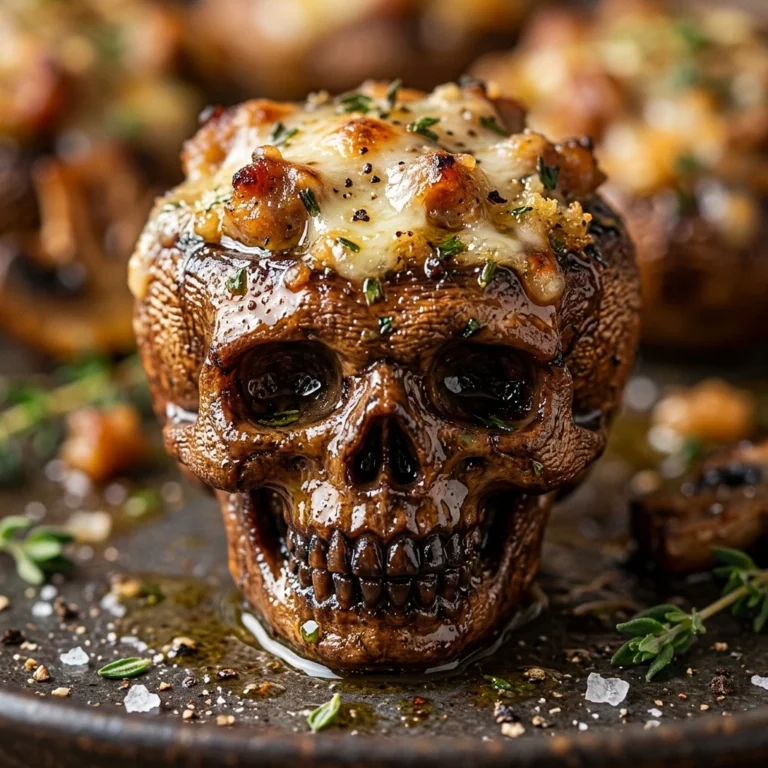 Halloween Foods - Stuffed Mushroom Skulls