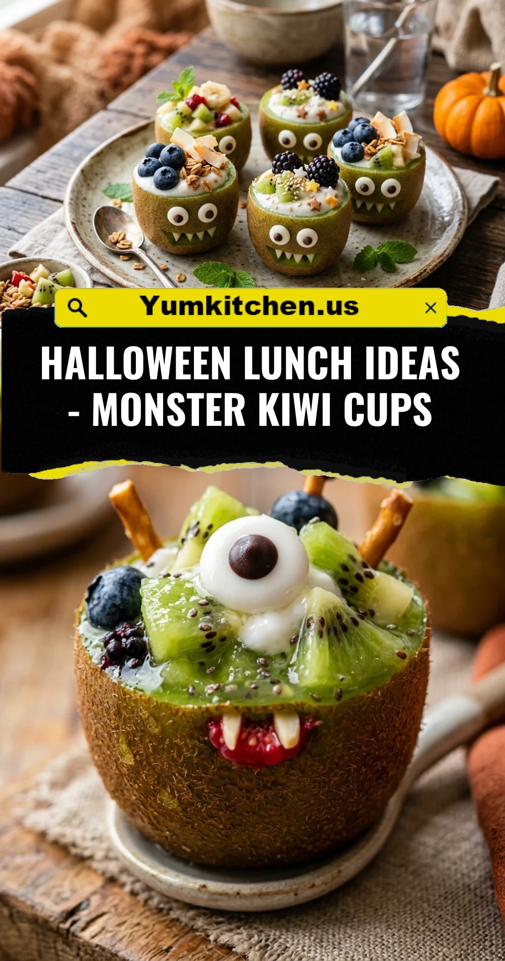 Halloween Lunch Ideas - Monster Kiwi Cups