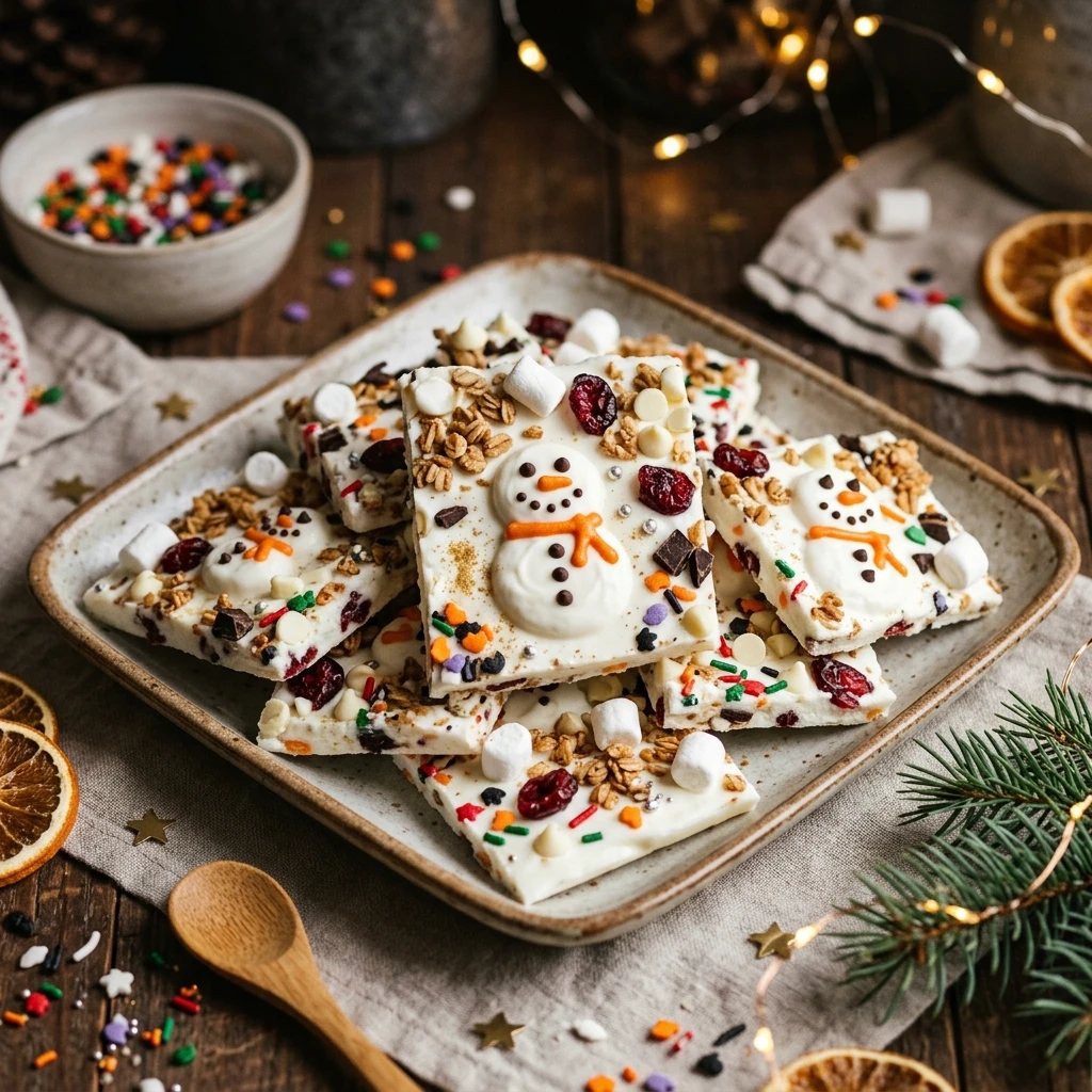 Halloween Party Desserts Healthy - Snowman Yogurt Bark Christmas Crossover