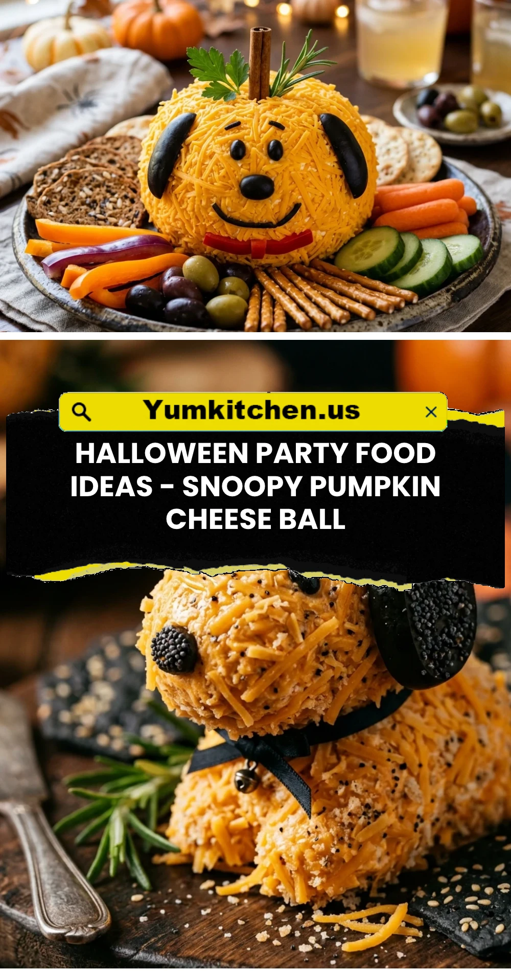 Halloween Party Food Ideas - Snoopy Pumpkin Cheese Ball