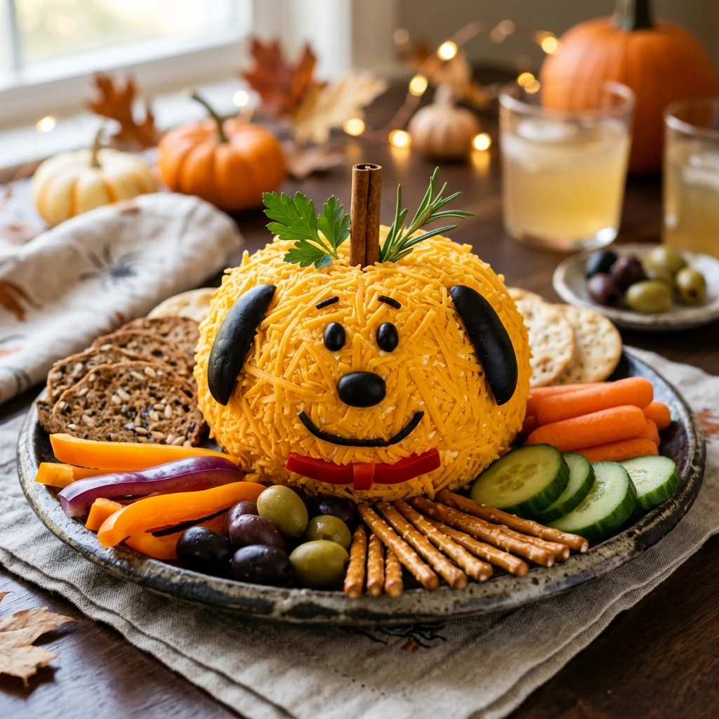 Halloween Party Food Ideas - Snoopy Pumpkin Cheese Ball
