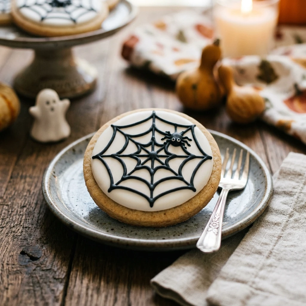 Halloween Sugar Cookies - Spiderweb Icing