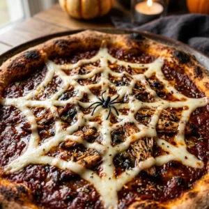 Halloween Themed Dinner Food – Spiderweb Chicken Pizza