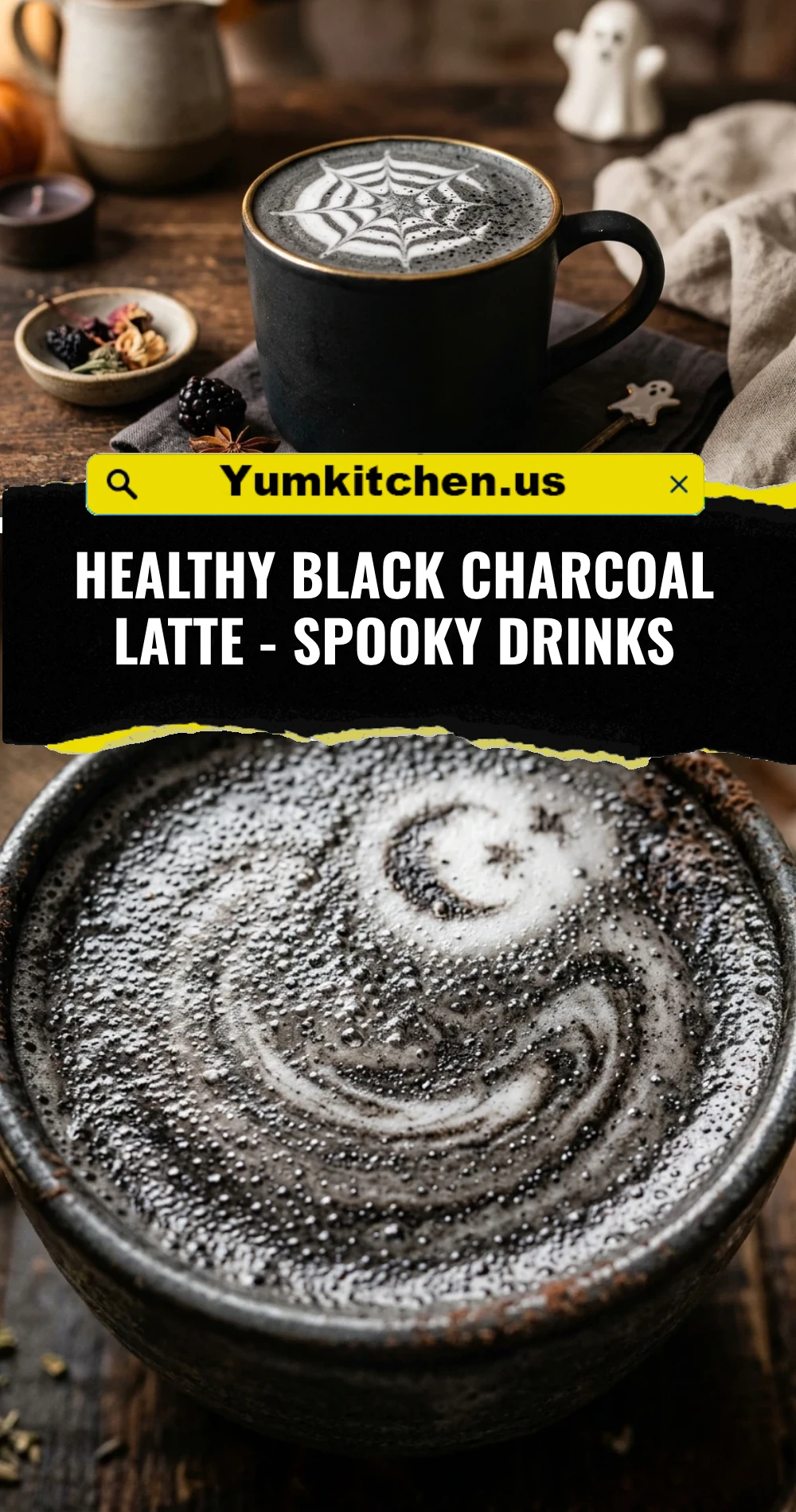 Healthy Black Charcoal Latte - Spooky Drinks