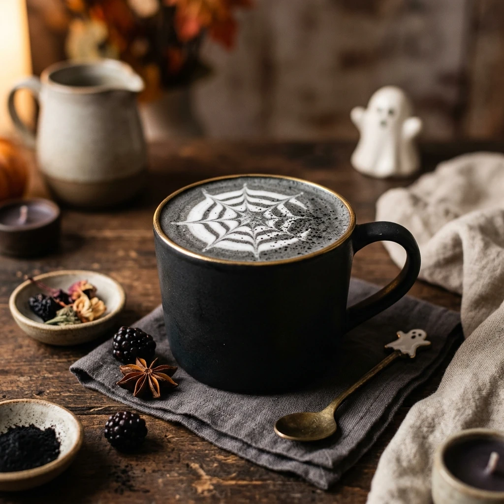 Healthy Black Charcoal Latte - Spooky Drinks