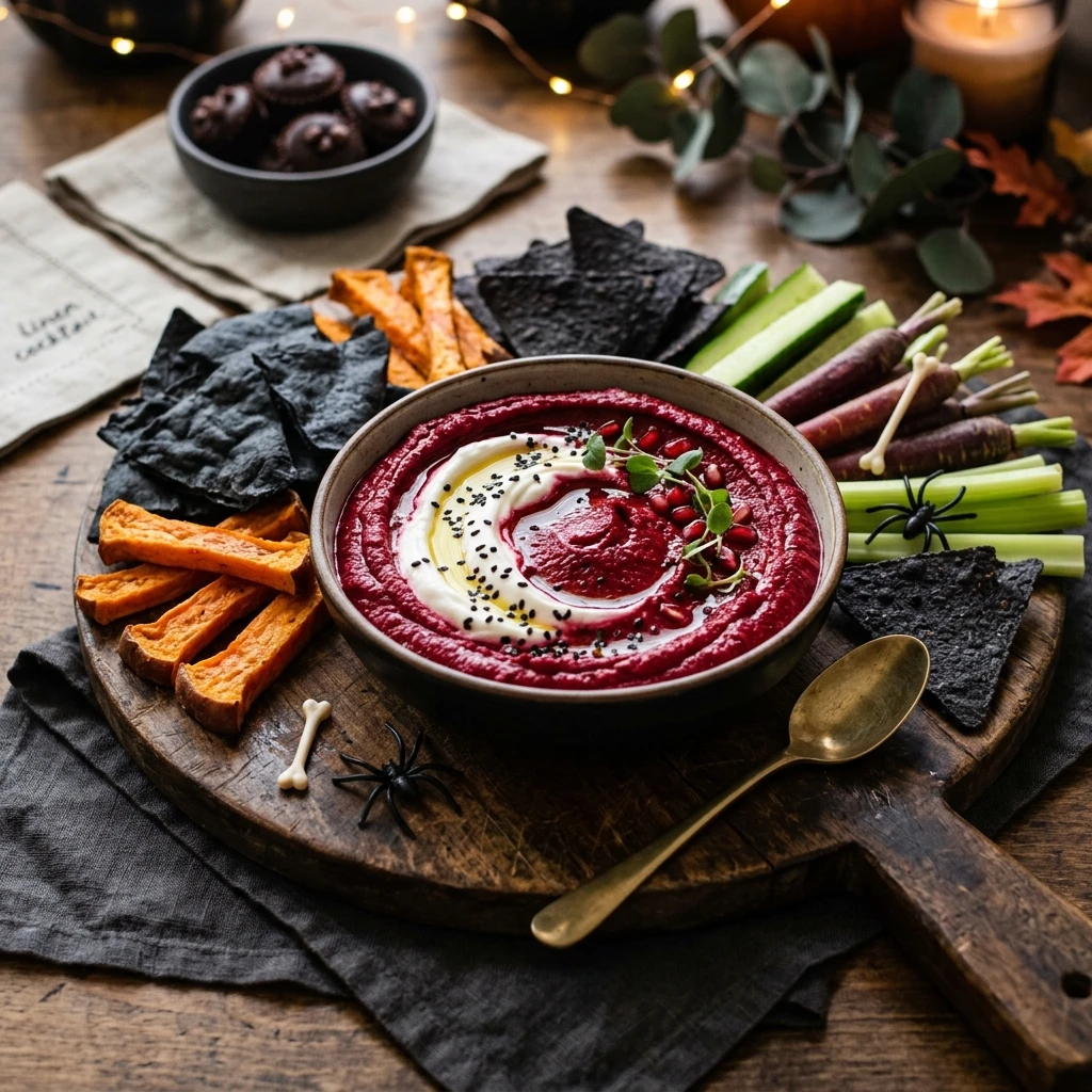 Healthy Bloody Beet Hummus Board - Halloween Party Dessert