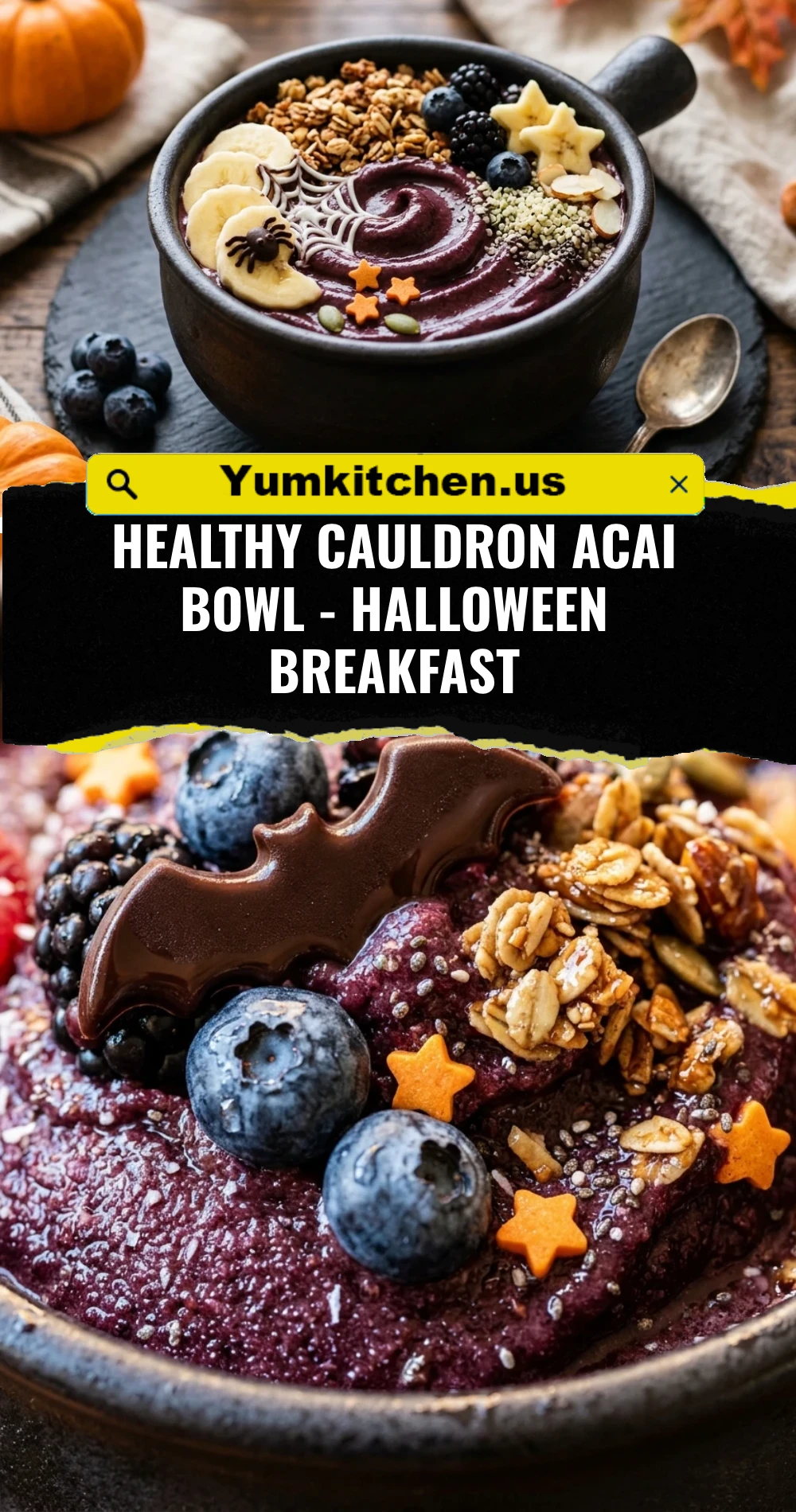 Healthy Cauldron Acai Bowl - Halloween Breakfast
