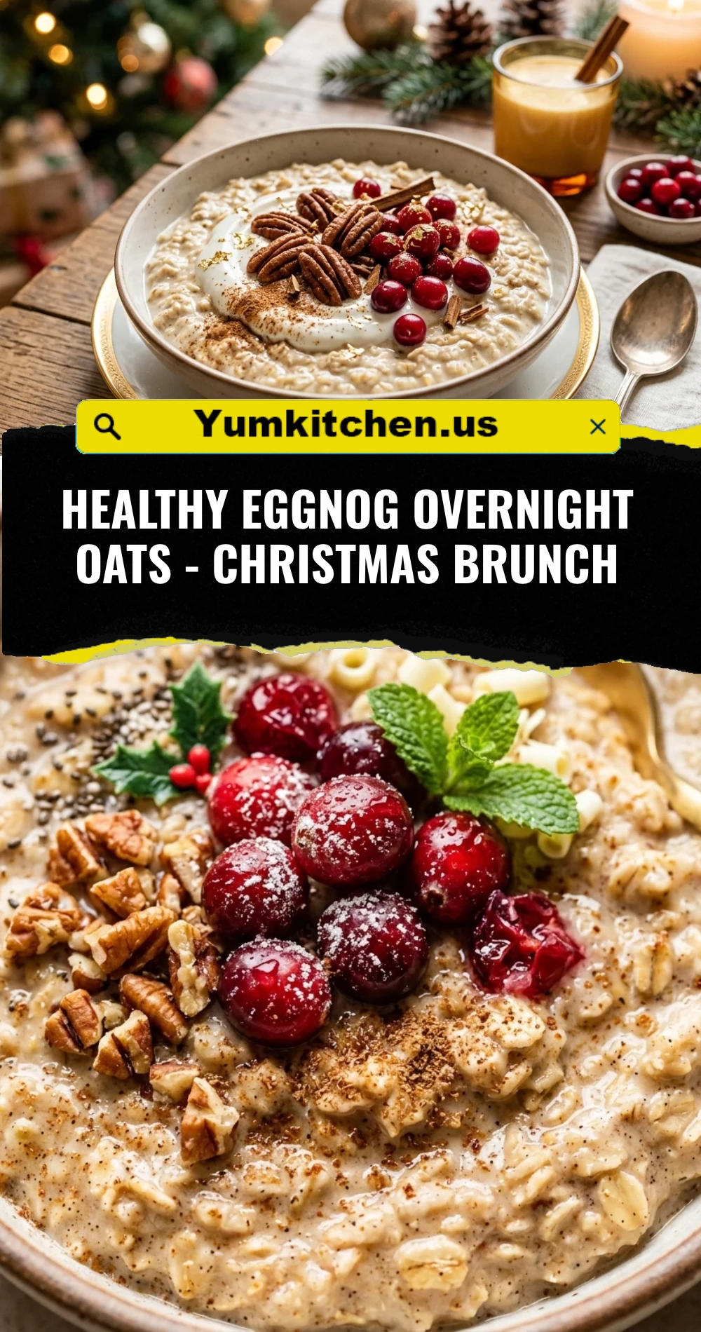 Healthy Eggnog Overnight Oats - Christmas Brunch