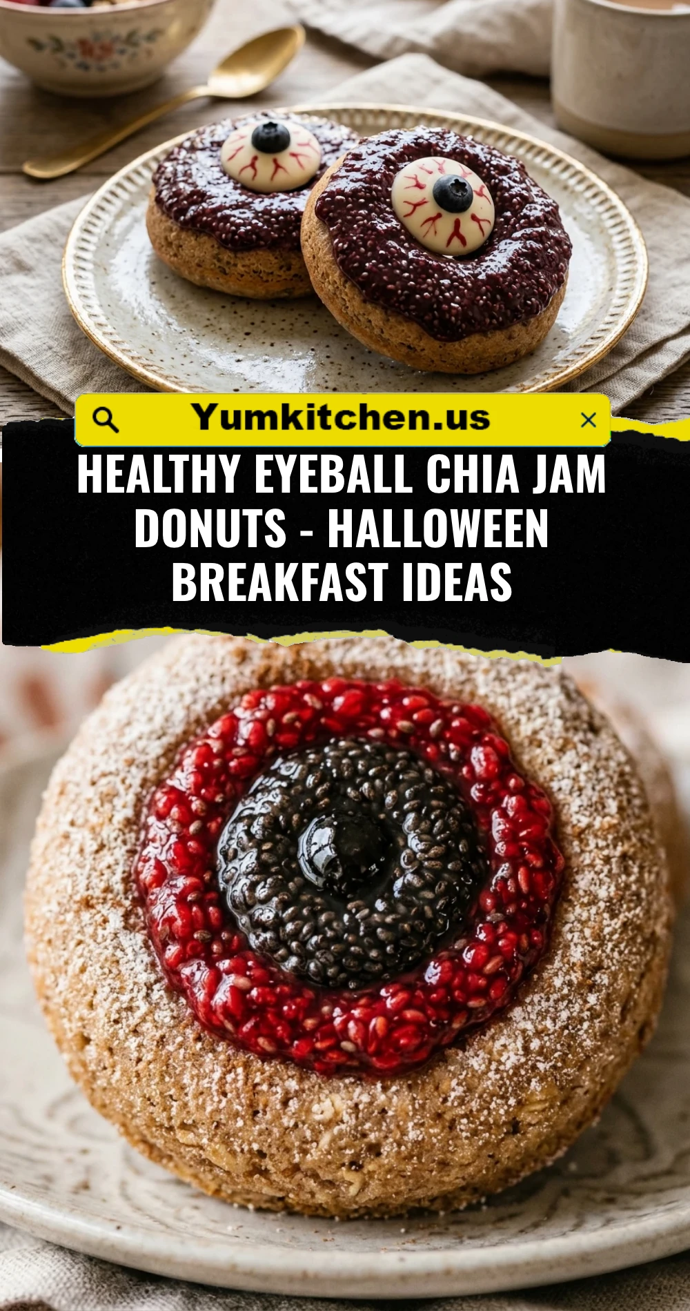 Healthy Eyeball Chia Jam Donuts - Halloween Breakfast Ideas