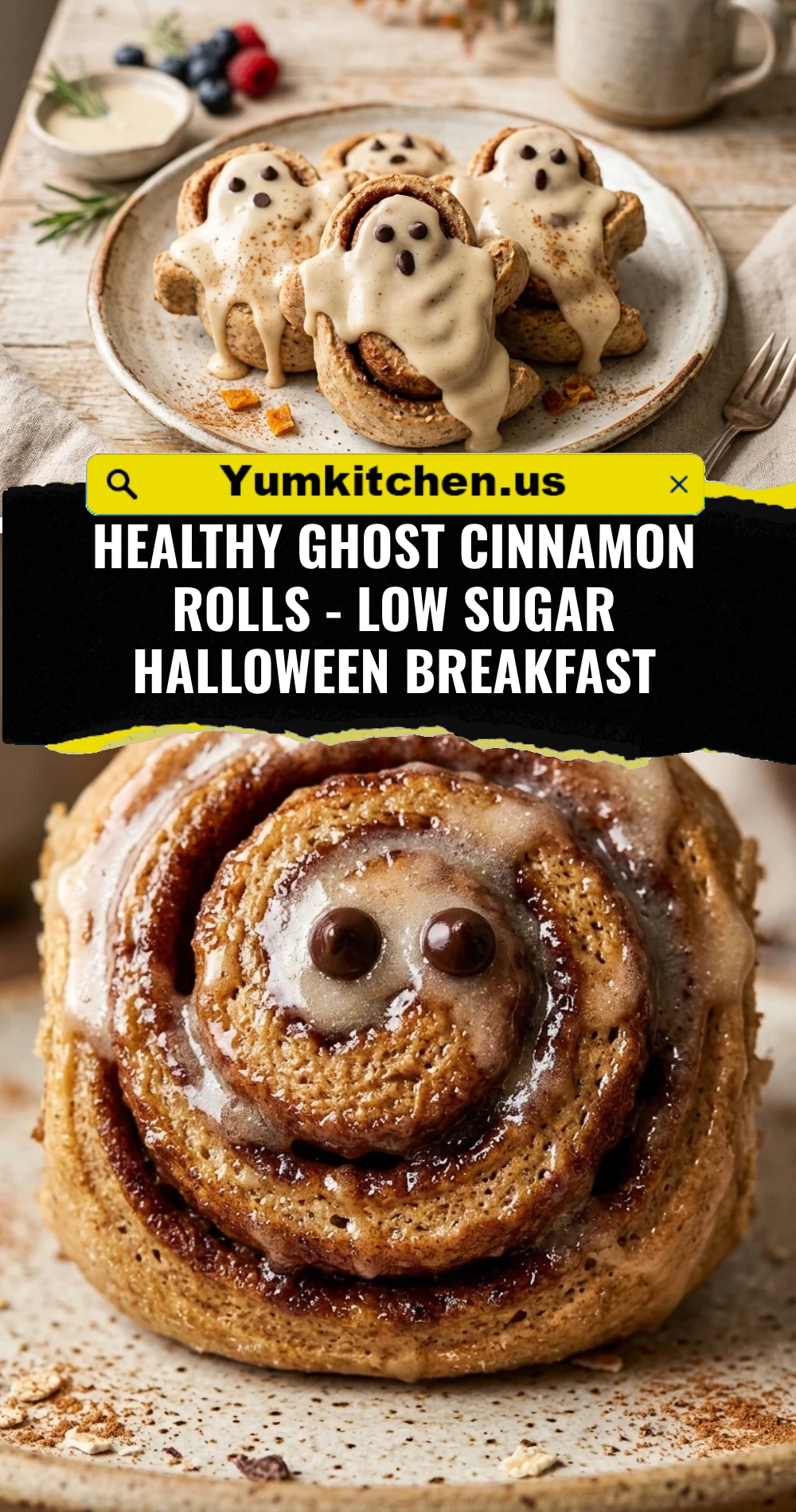 Healthy Ghost Cinnamon Rolls - Low Sugar Halloween Breakfast