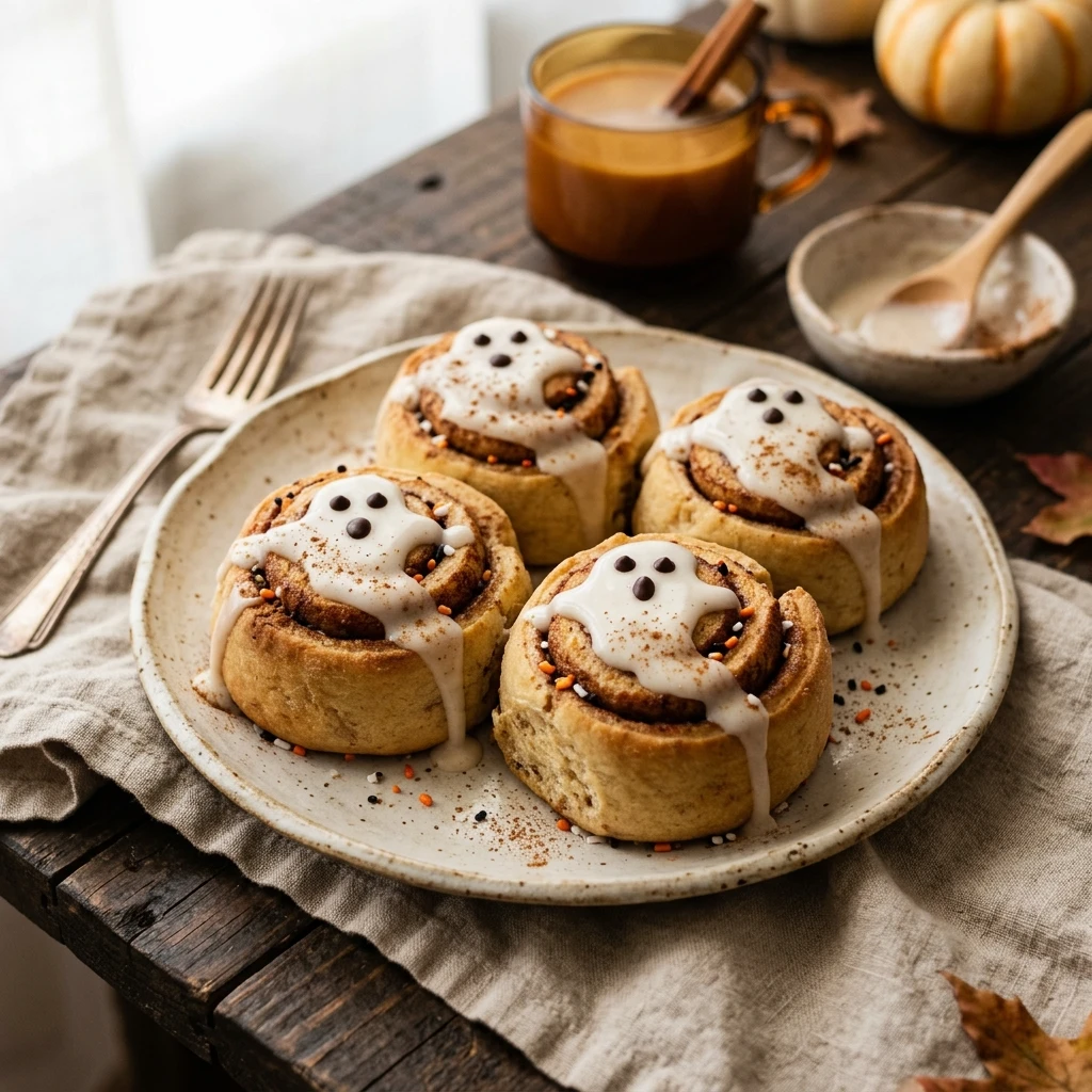 Healthy Ghost Cinnamon Rolls - Low Sugar Halloween Breakfast