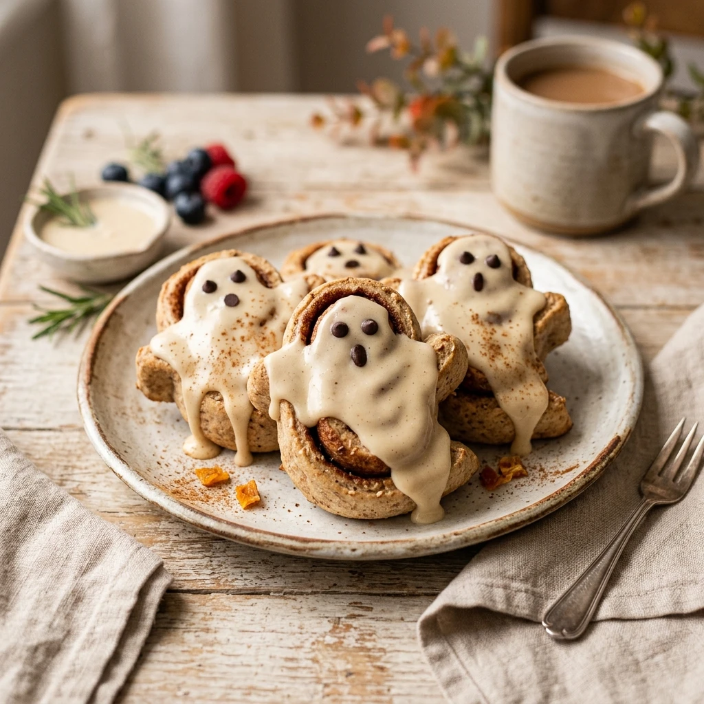 Healthy Ghost Cinnamon Rolls - Low Sugar Halloween Breakfast
