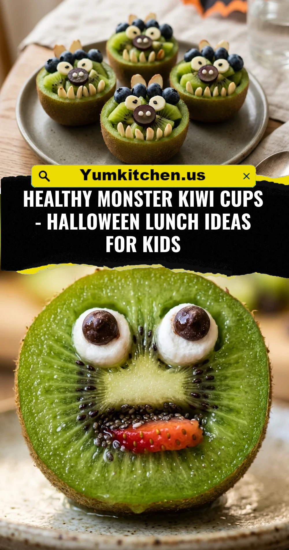 Healthy Monster Kiwi Cups - Halloween Lunch Ideas For Kids