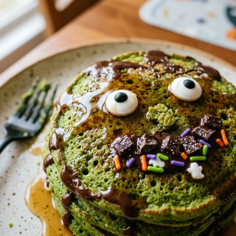 Healthy Monster Matcha Pancakes - Halloween Breakfast for Kids