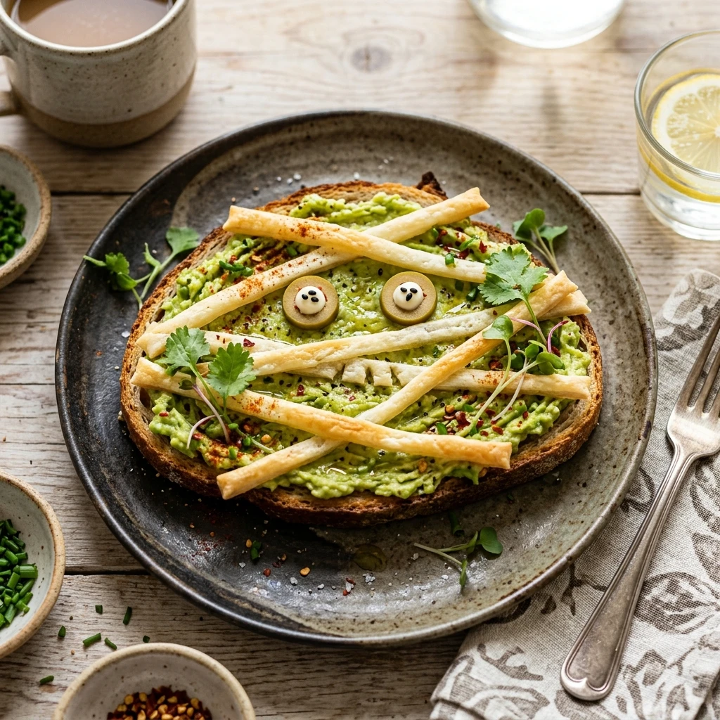 Healthy Mummy Avocado Toast - Halloween Breakfast Ideas