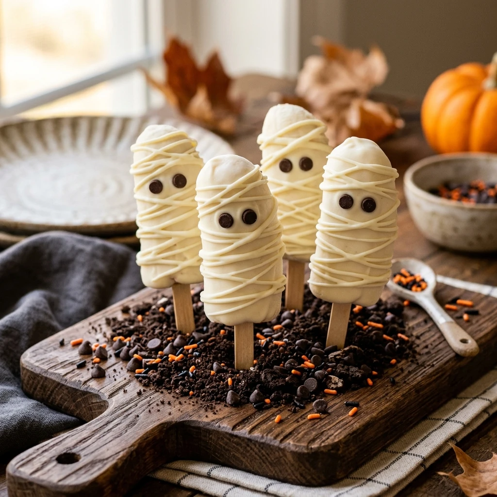 Healthy Mummy Banana Pops - Frozen Halloween Dessert