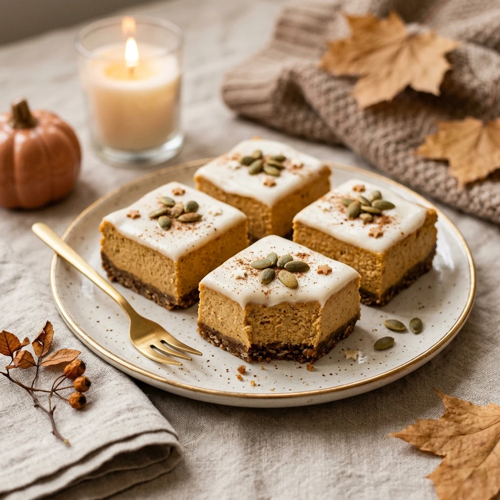 Healthy Pumpkin Cheesecake Bars - Low Sugar Halloween Cake