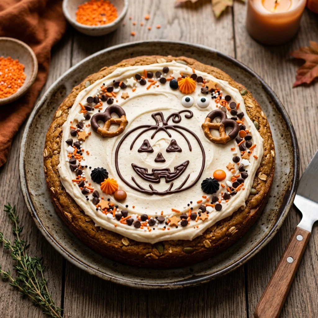 Healthy Pumpkin Cookie Cake - Halloween Cookie Cake