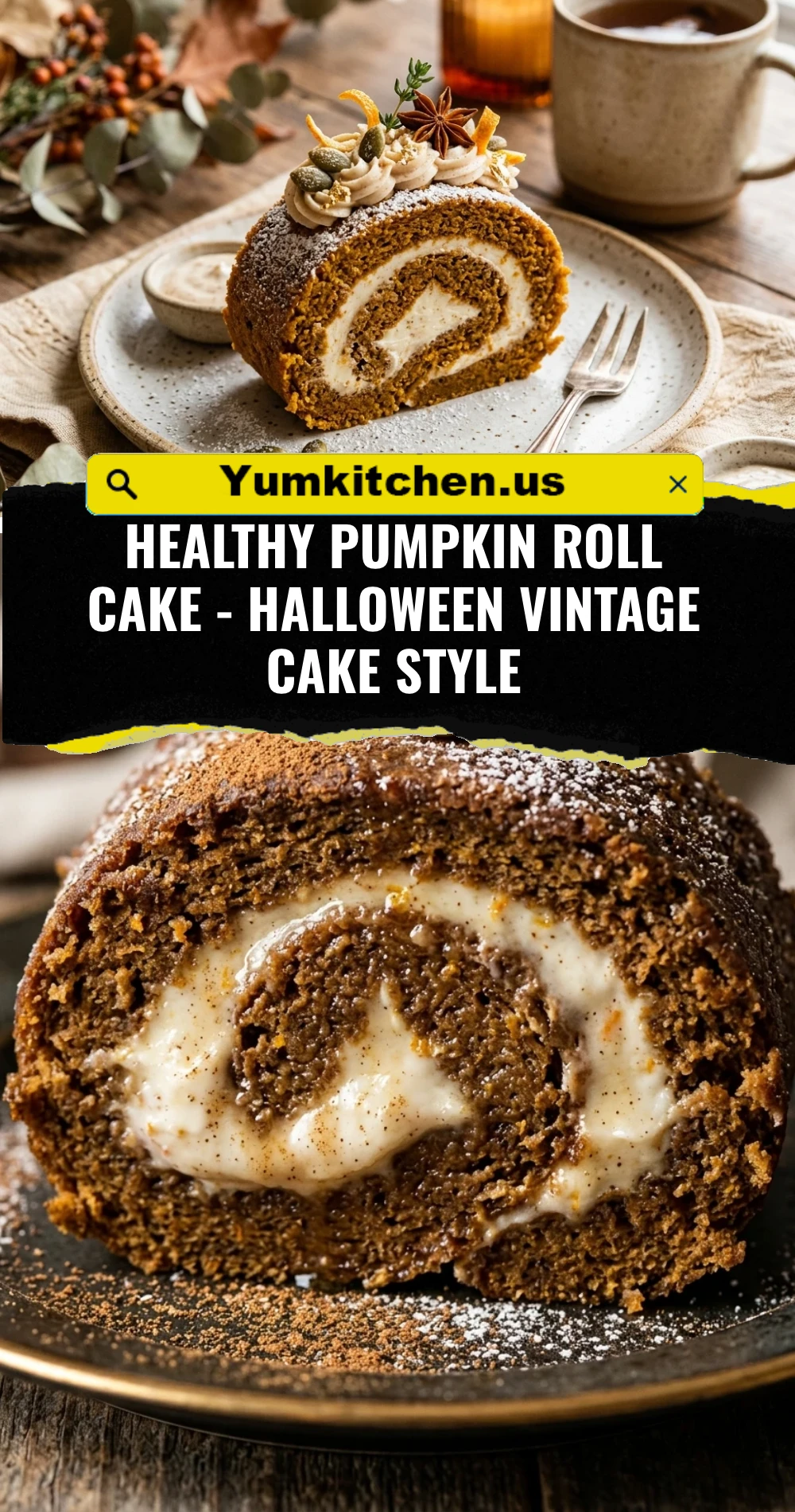 Healthy Pumpkin Roll Cake - Halloween Vintage Cake Style