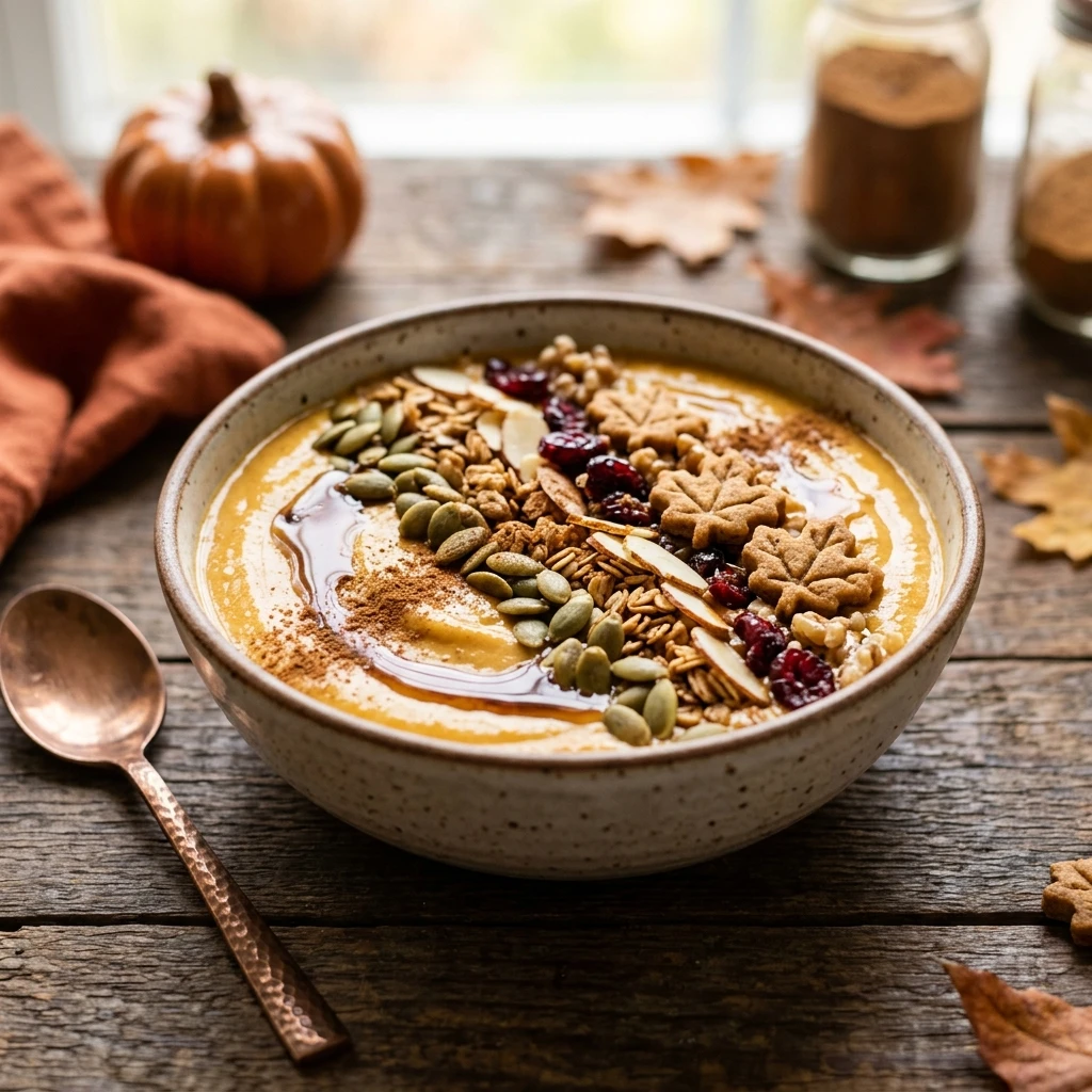 Healthy Pumpkin Spice Smoothie Bowl - Fall Themed Dessert