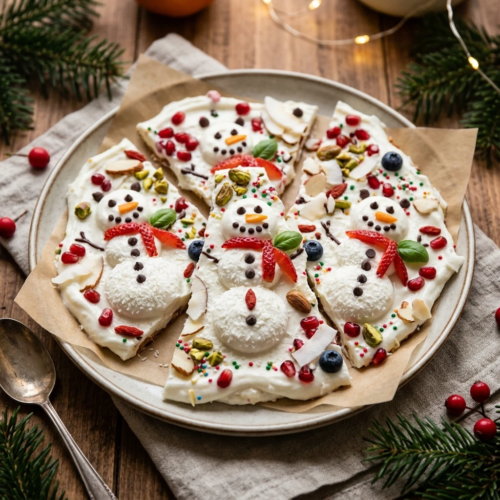 Healthy Snowman Yogurt Bark - Christmas Dessert For Parties