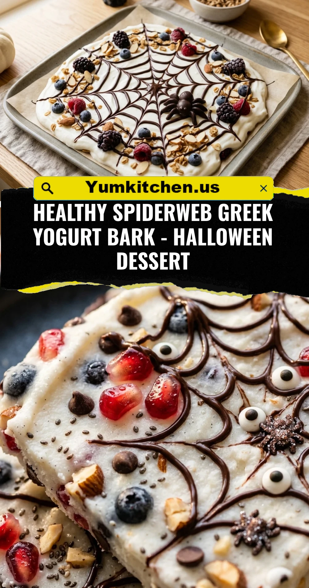 Healthy Spiderweb Greek Yogurt Bark - Halloween Dessert