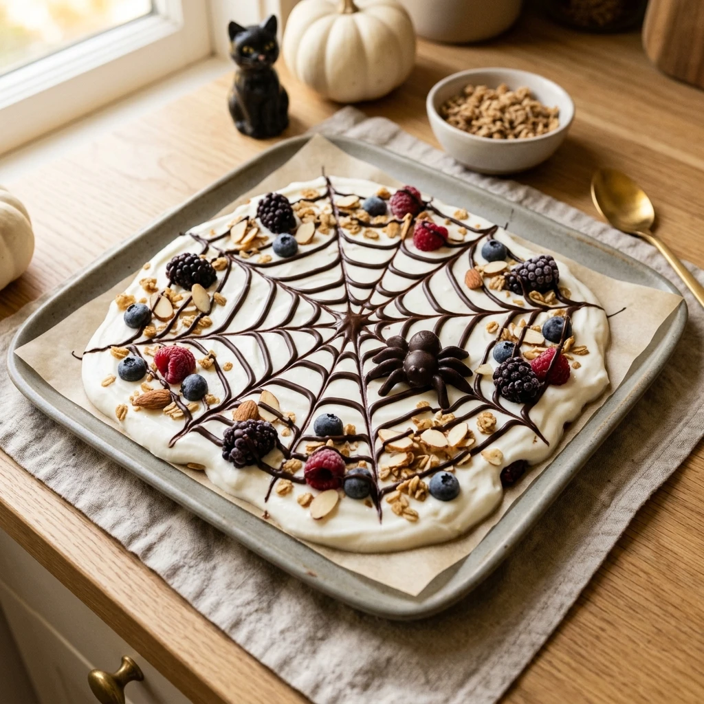 Healthy Spiderweb Greek Yogurt Bark - Halloween Dessert