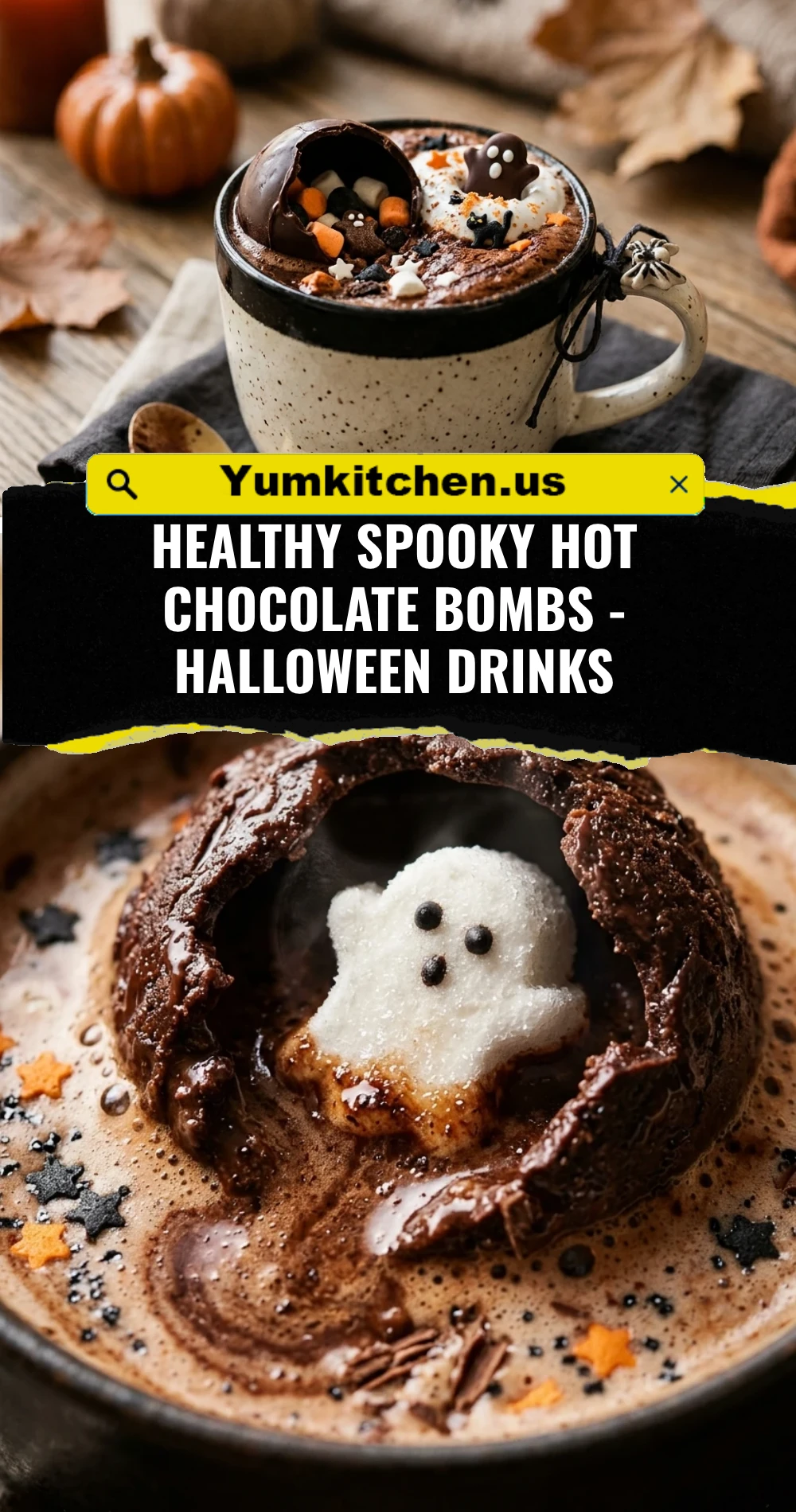 Healthy Spooky Hot Chocolate Bombs - Halloween Drinks