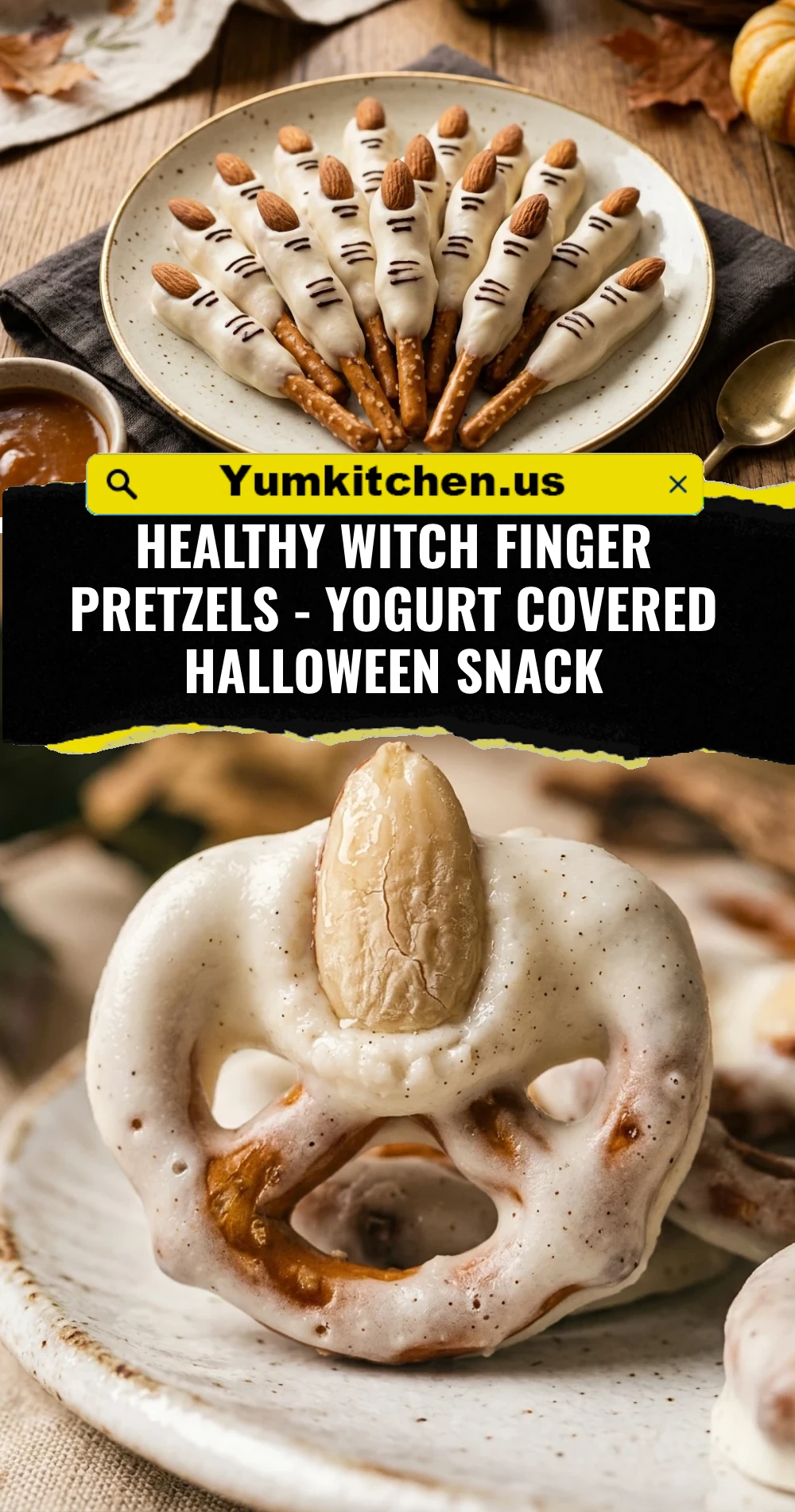 Healthy Witch Finger Pretzels - Yogurt Covered Halloween Snack