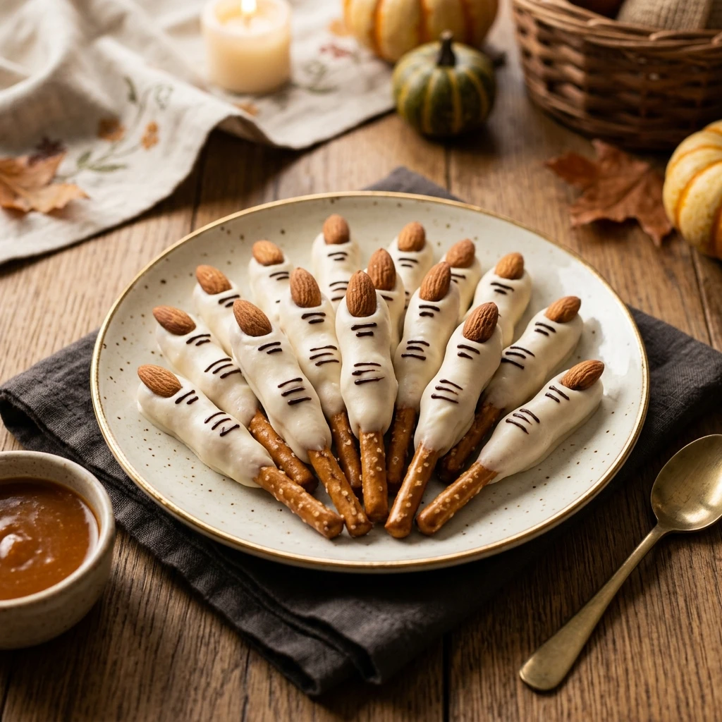 Healthy Witch Finger Pretzels - Yogurt Covered Halloween Snack