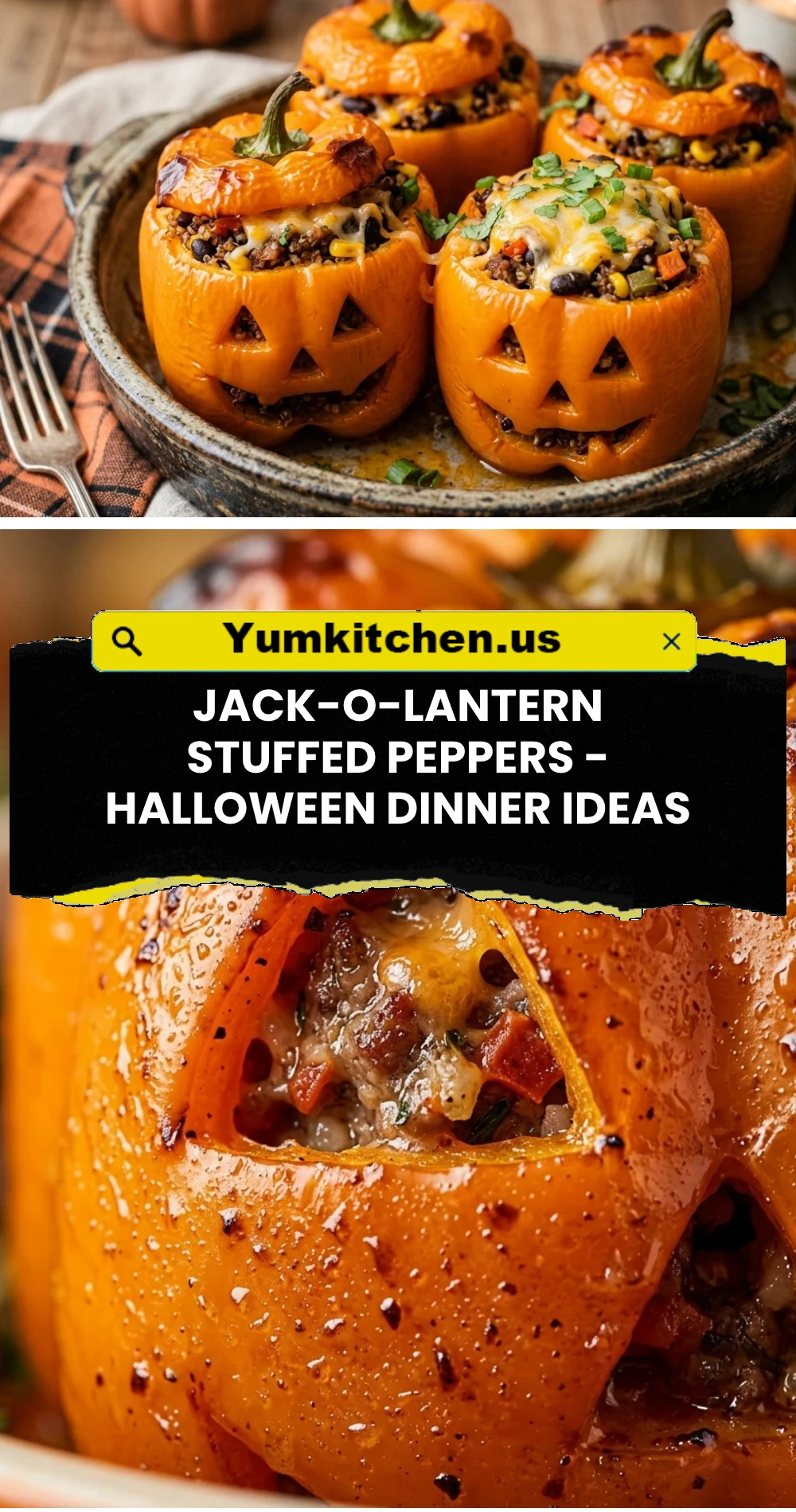 Jack-O-Lantern Stuffed Peppers - Halloween Dinner Ideas