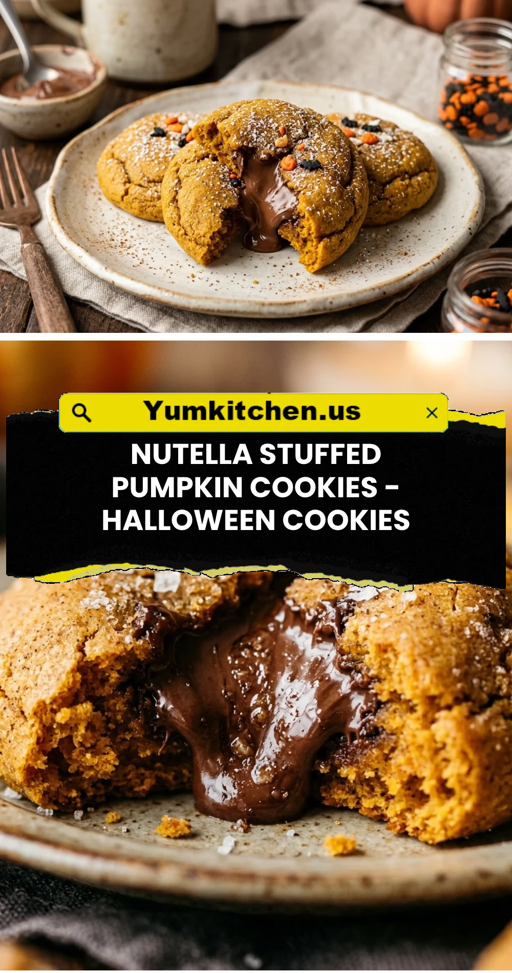 Nutella Stuffed Pumpkin Cookies - Halloween Cookies