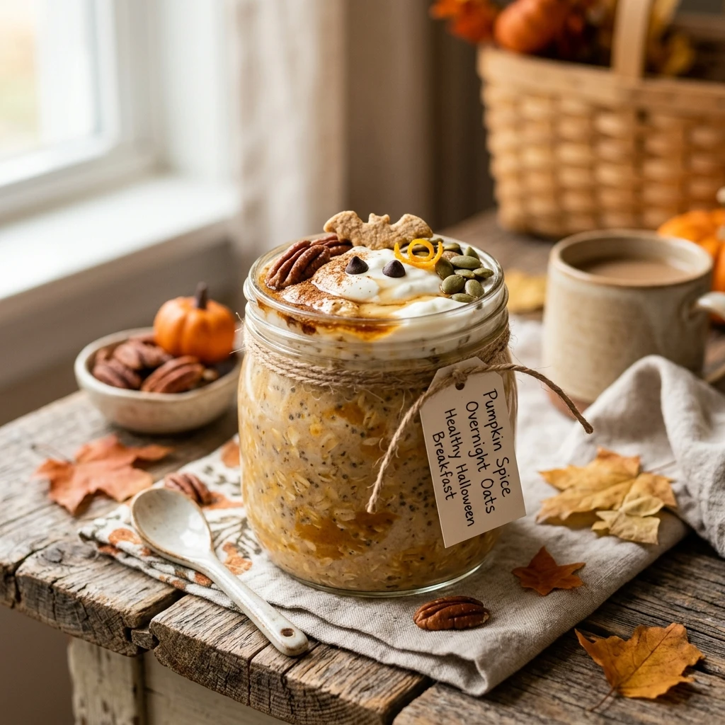 Pumpkin Spice Overnight Oats - Healthy Halloween Breakfast
