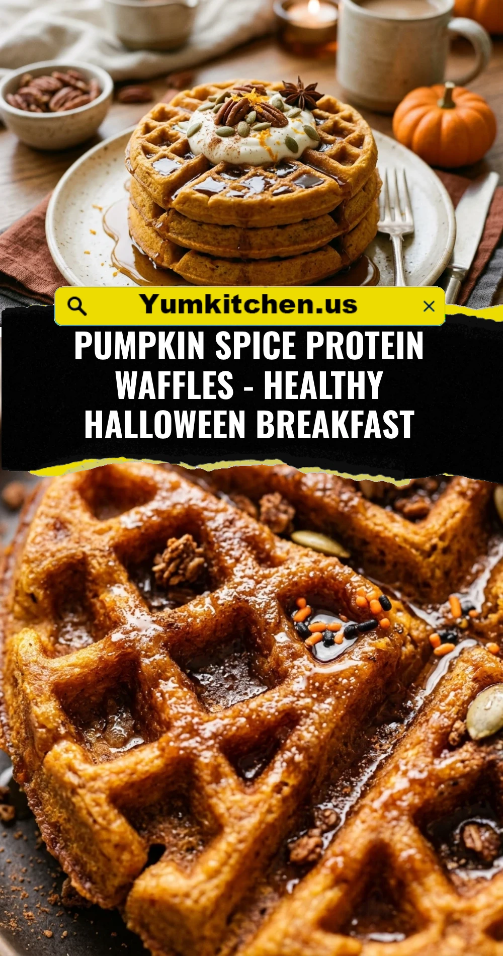 Pumpkin Spice Protein Waffles - Healthy Halloween Breakfast