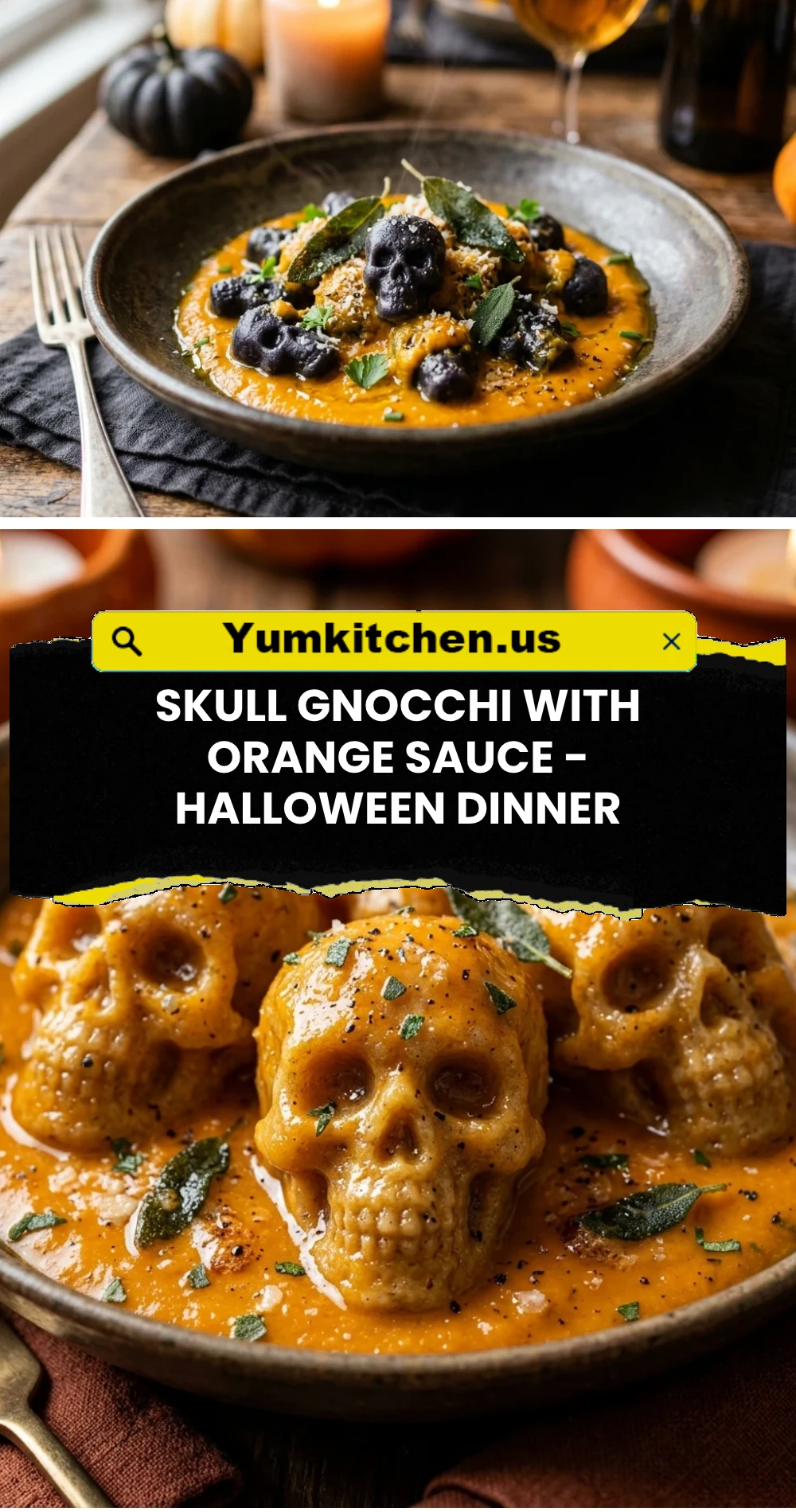 Skull Gnocchi with Orange Sauce - Halloween Dinner
