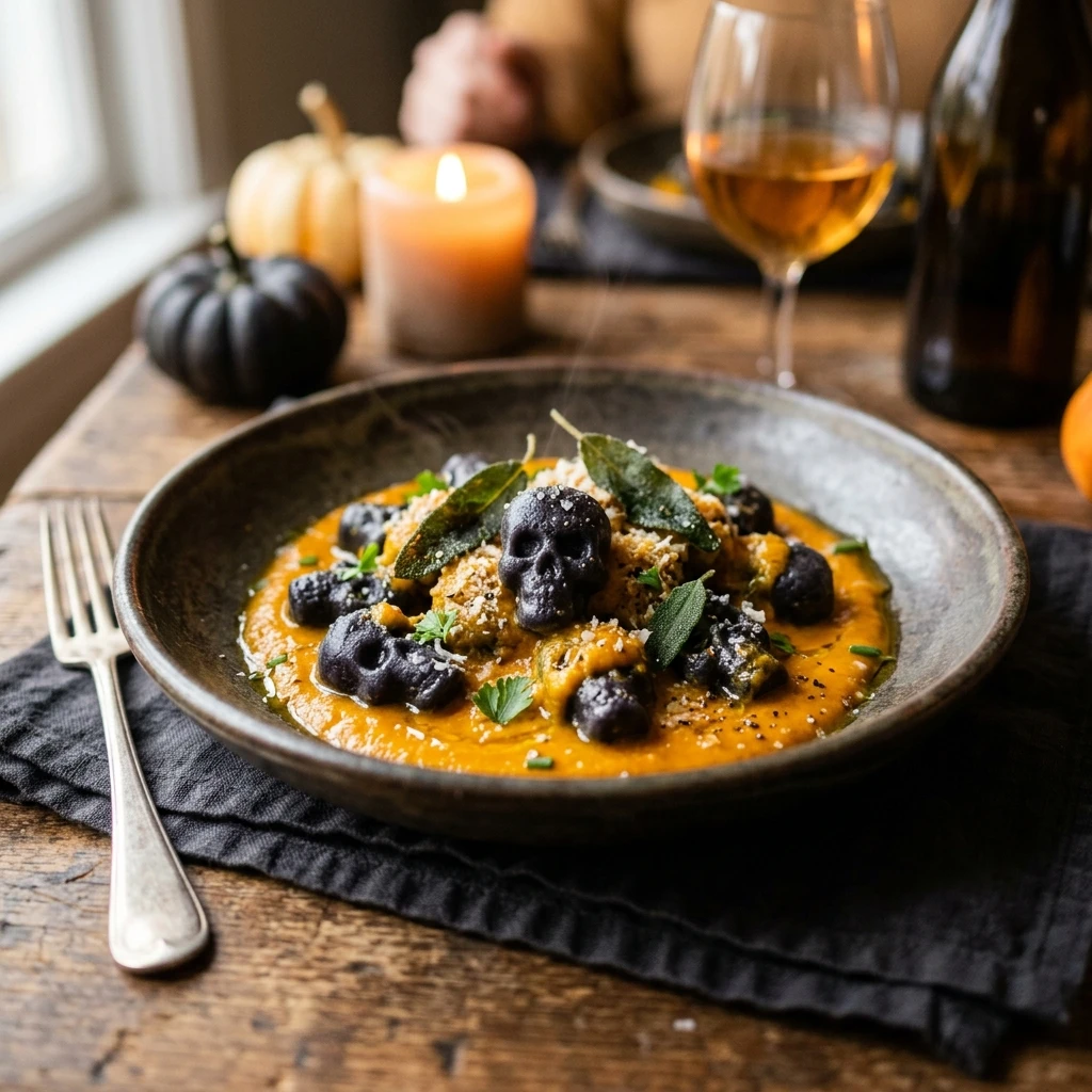 Skull Gnocchi with Orange Sauce - Halloween Dinner