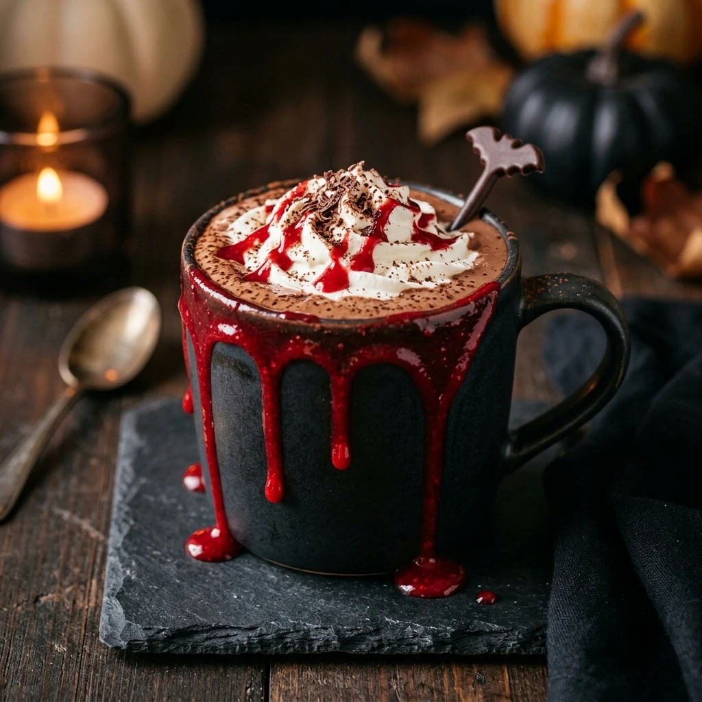 Vampire Hot Chocolate with Edible Blood Drip - Halloween Drinks
