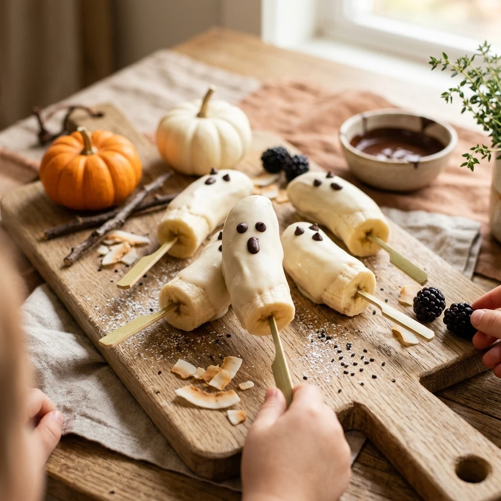 Vegan Ghost Banana Pops - Healthy Halloween Dessert for Kids