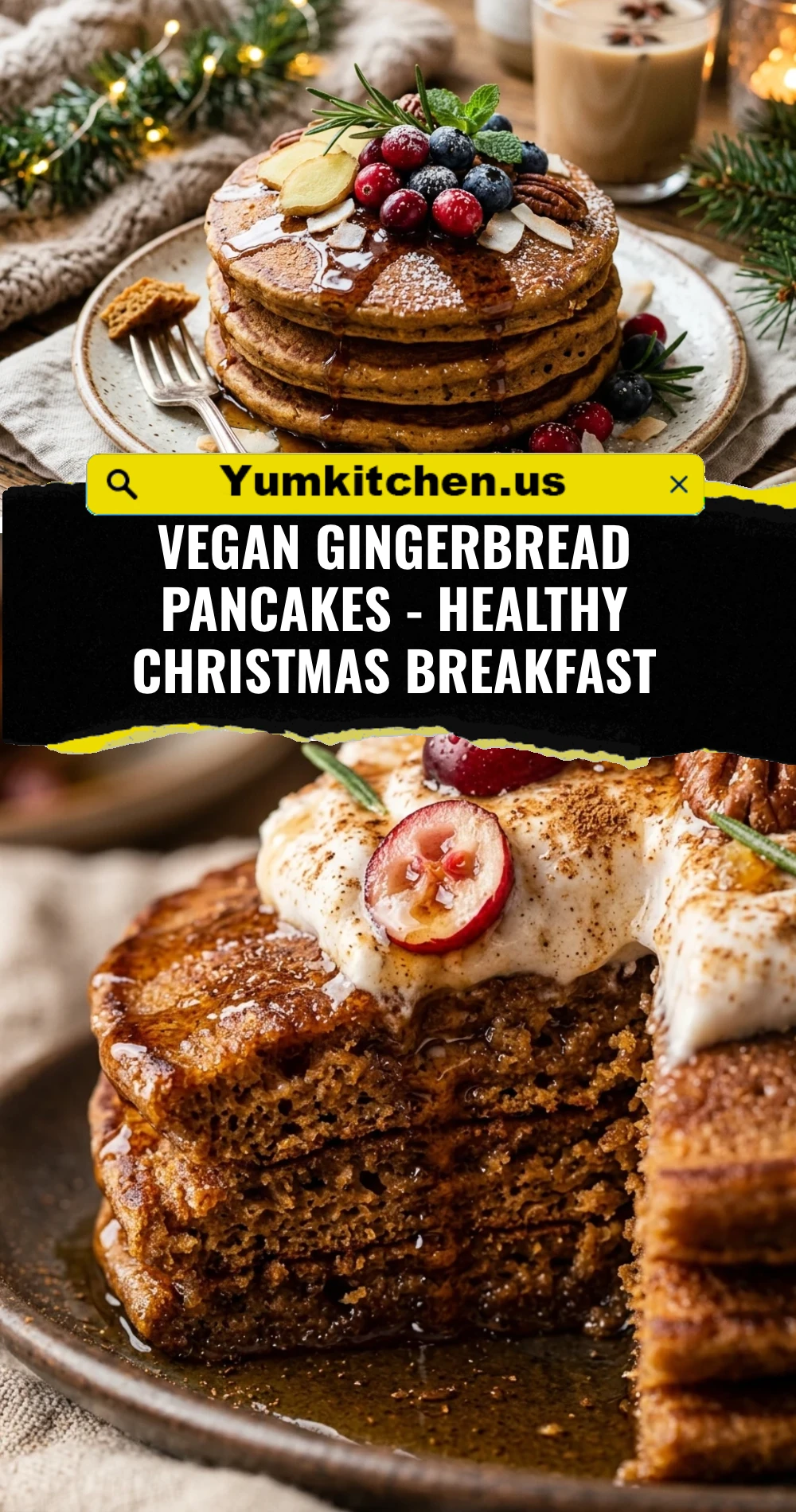 Vegan Gingerbread Pancakes - Healthy Christmas Breakfast